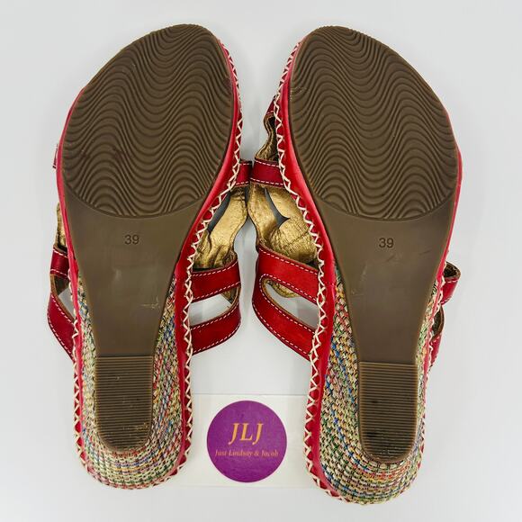 L'Artiste Spring Step Women's Enah Red Leather Floral Sandals Size 39 EU/ 8.5 US - Picture 10 of 13